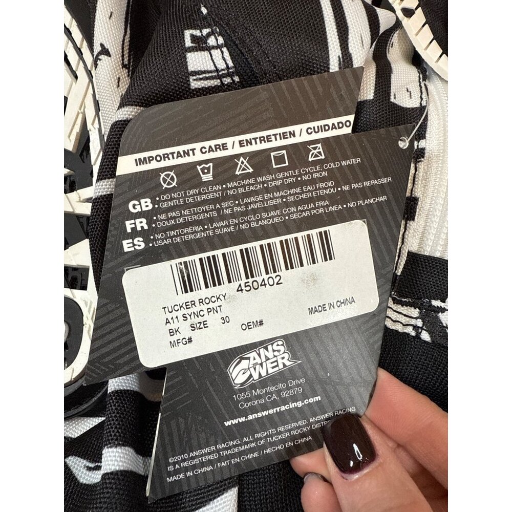 NWT Answer Racing Syncron Mens Pants Adult Size 30 Black/White Durable (jj239) - Picture 4 of 5